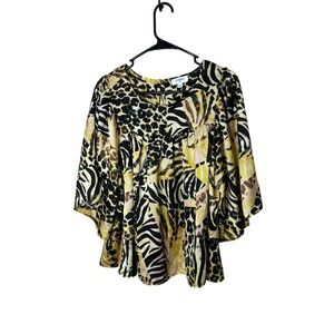 UMGEE Womens Mixed Animal Print Tiered Ruffle Sleeve Tunic Top Size L